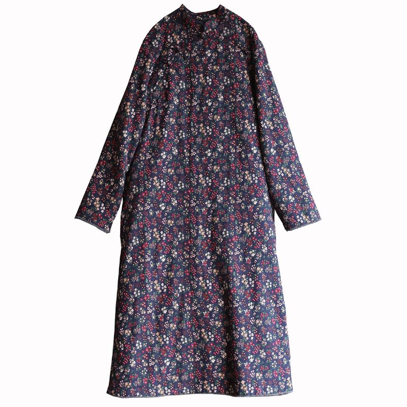 Robe En Coton À Col Montant Et À Fleurs En Peluche Rétro D'hiver