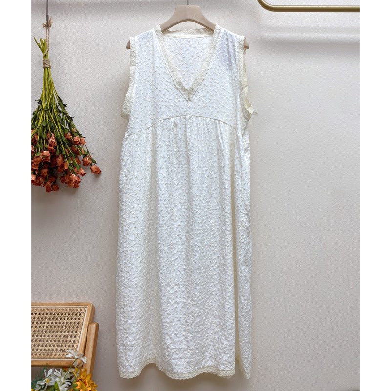 Robe En Coton À Col En V Et À Fleurs Rétro D'été