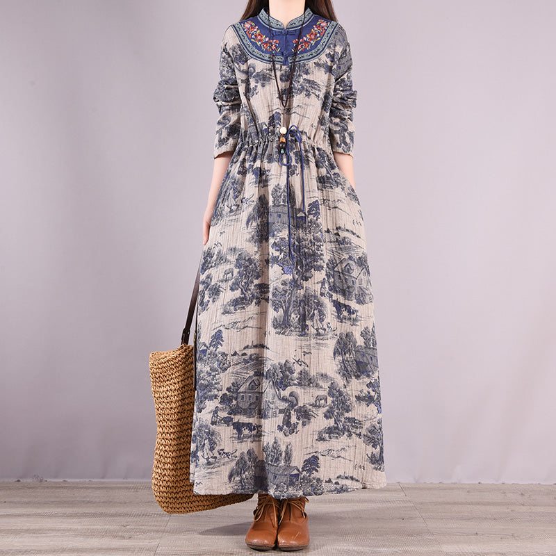 Robe En Coton À Patchwork Floral Rétro Printemps-automne