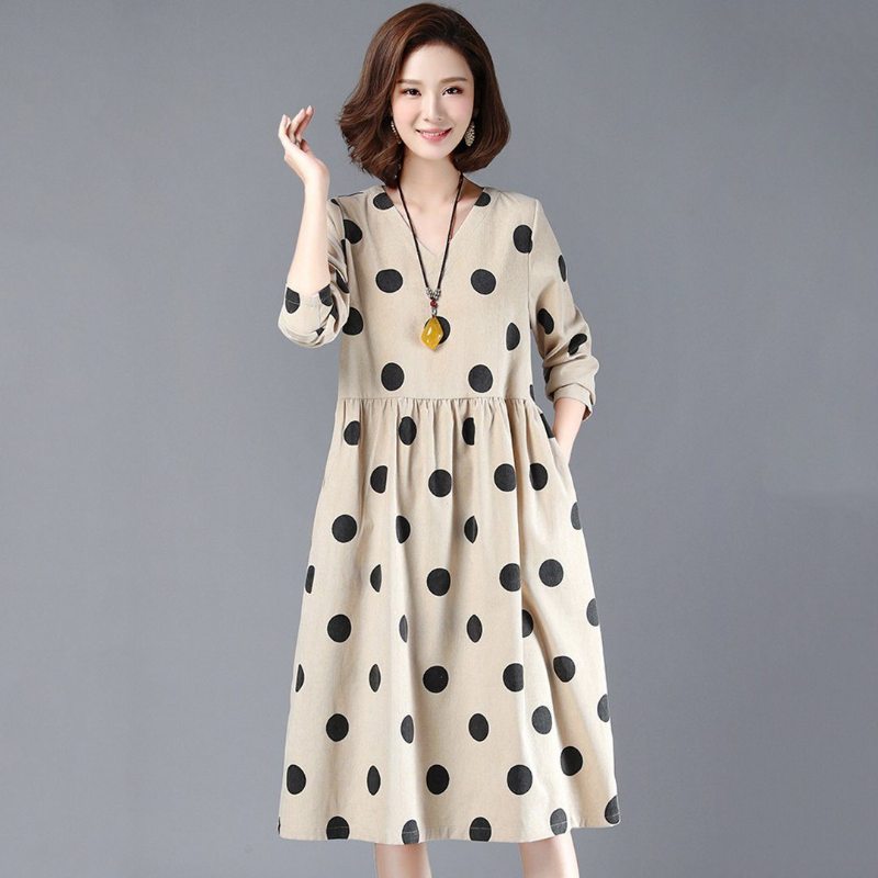 Robe Décontractée Ample À Col En V À Pois