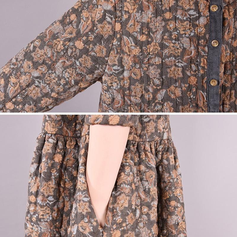 Robe Décontractée Ample À Fleurs Rétro D'hiver Grande Taille