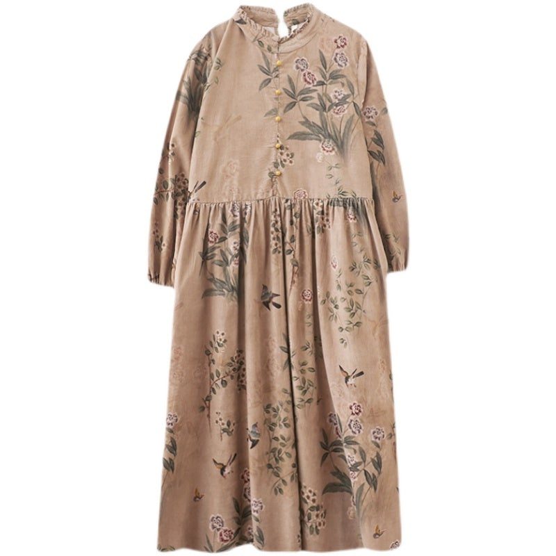 Robe Décontractée Ample À Fleurs Rétro À Manches Longues