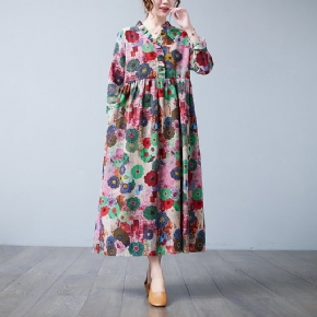 Robe Décontractée Grande Taille À Fleurs Rétro À Col En V