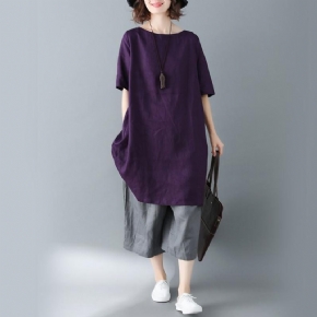 Robe Décontractée En Lin Simple Pour Femme