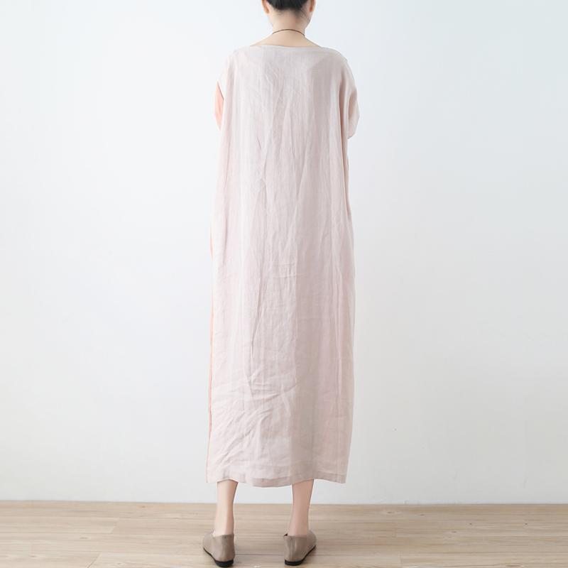 Robe Décontractée À Manches Courtes En Lin Pour Femmes