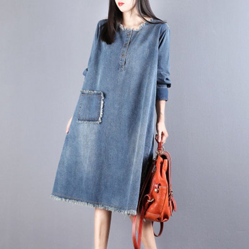 Robe Décontractée À Manches Longues En Denim Pour Femme