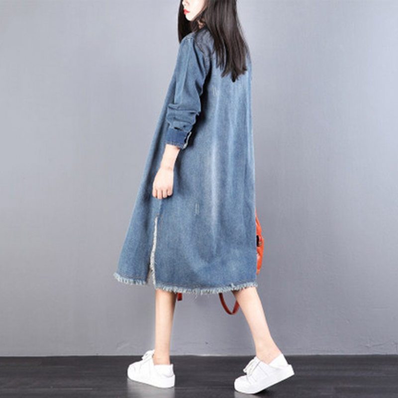 Robe Décontractée À Manches Longues En Denim Pour Femme