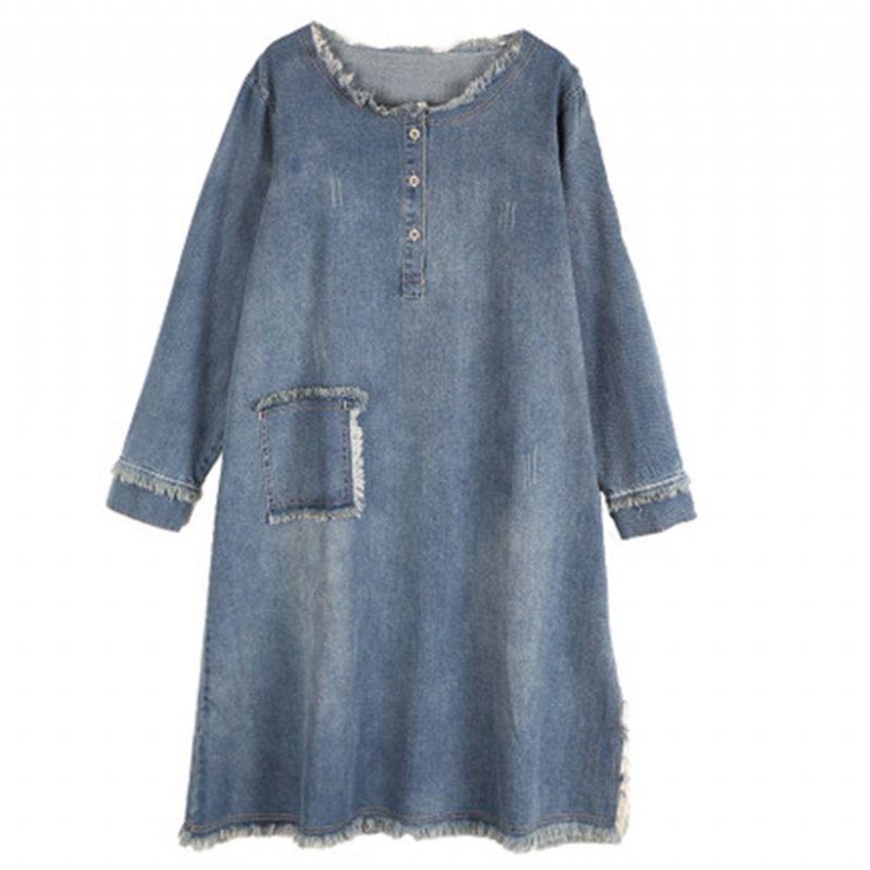 Robe Décontractée À Manches Longues En Denim Pour Femme