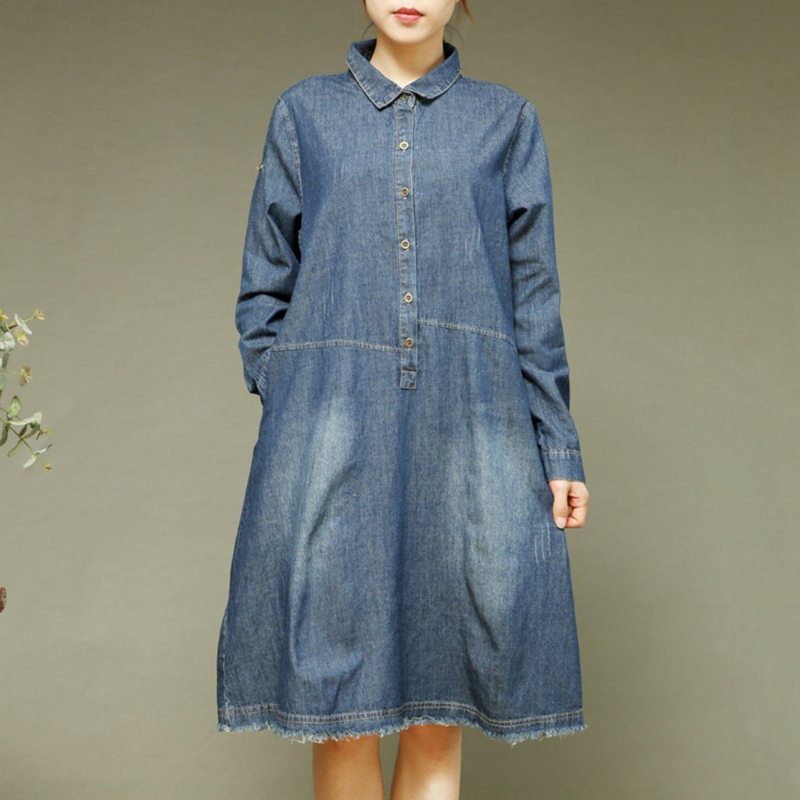 Robe Décontractée À Manches Longues En Denim Pour Femme