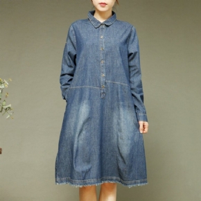 Robe Décontractée À Manches Longues En Denim Pour Femme