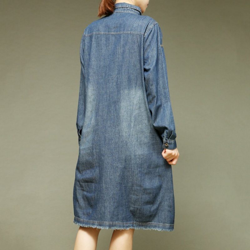 Robe Décontractée À Manches Longues En Denim Pour Femme