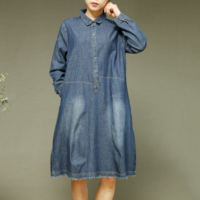 Robe Décontractée À Manches Longues En Denim Pour Femme