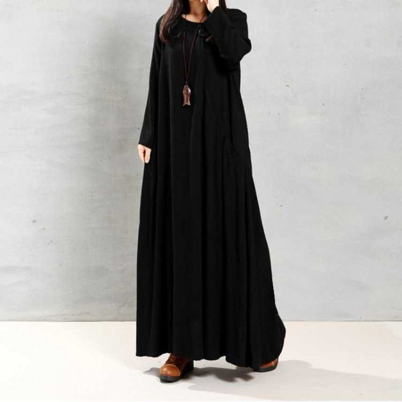 Robe Décontractée À Manches Longues Rétro Pour Femme