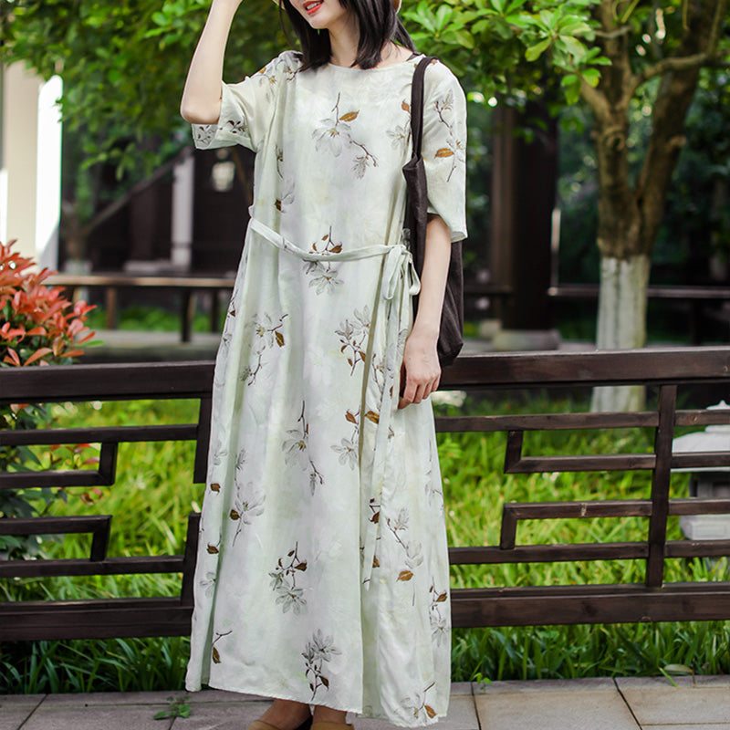 Robe Décontractée En Tissu Tencel Floral Vintage D'été