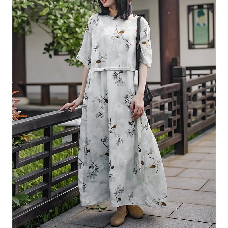 Robe Décontractée En Tissu Tencel Floral Vintage D'été