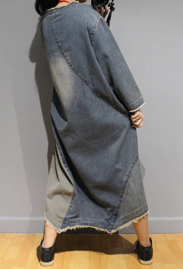 Robe En Denim À Col Rond En Détresse Littéraire D'automne