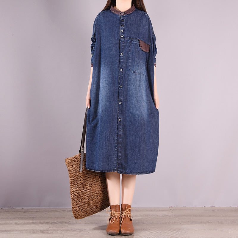 Robe En Denim De Coton De Printemps Lâche Rétro