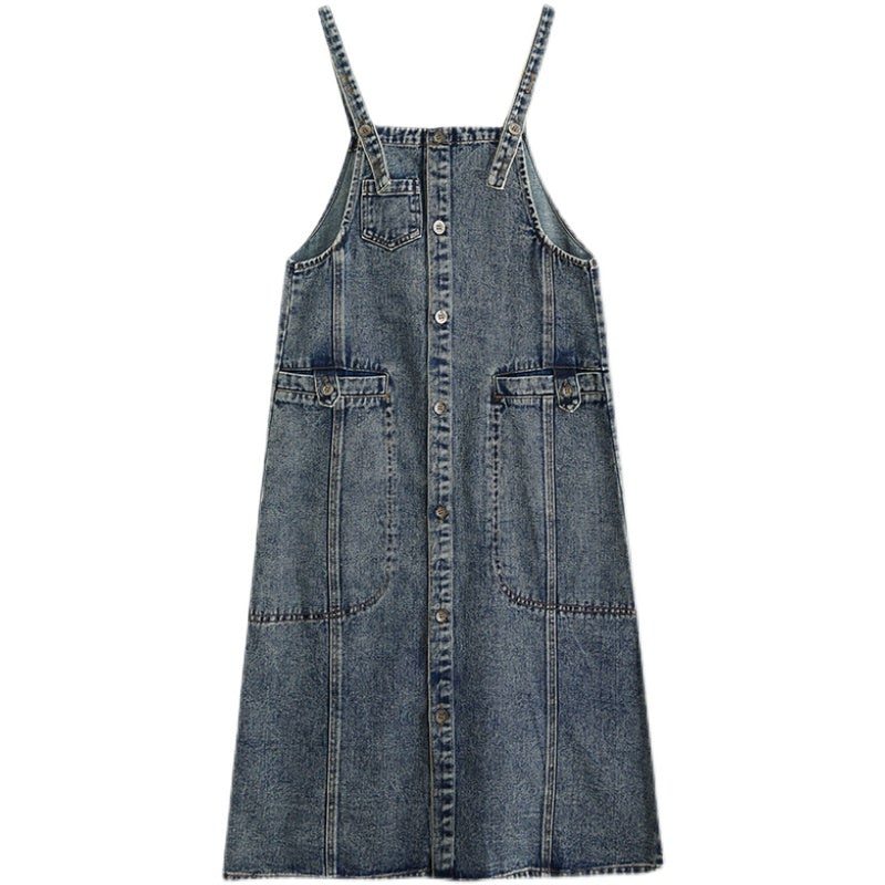 Robe En Denim De Coton Sans Manches Décontractée Rétro Printemps