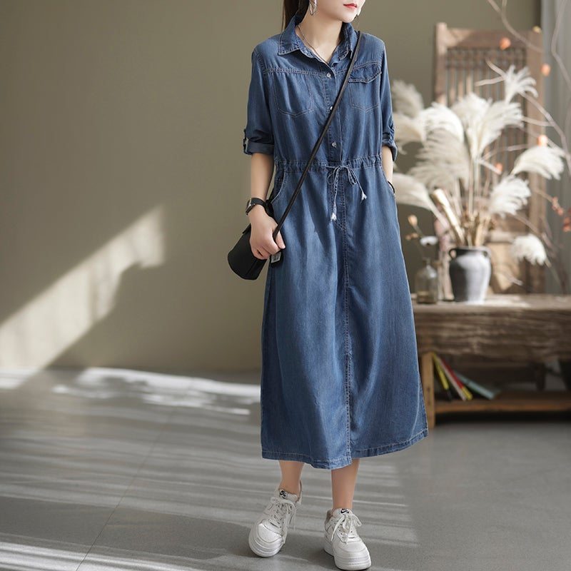 Robe En Denim À Laçage Rétro Pour Femmes