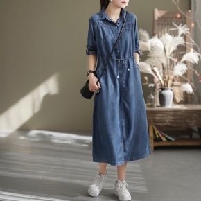 Robe En Denim À Laçage Rétro Pour Femmes