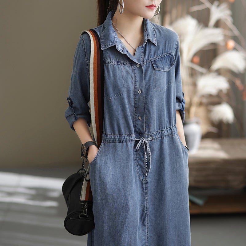 Robe En Denim À Laçage Rétro Pour Femmes