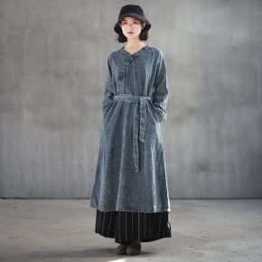 Robe En Denim À Surplis Avec Ceinture