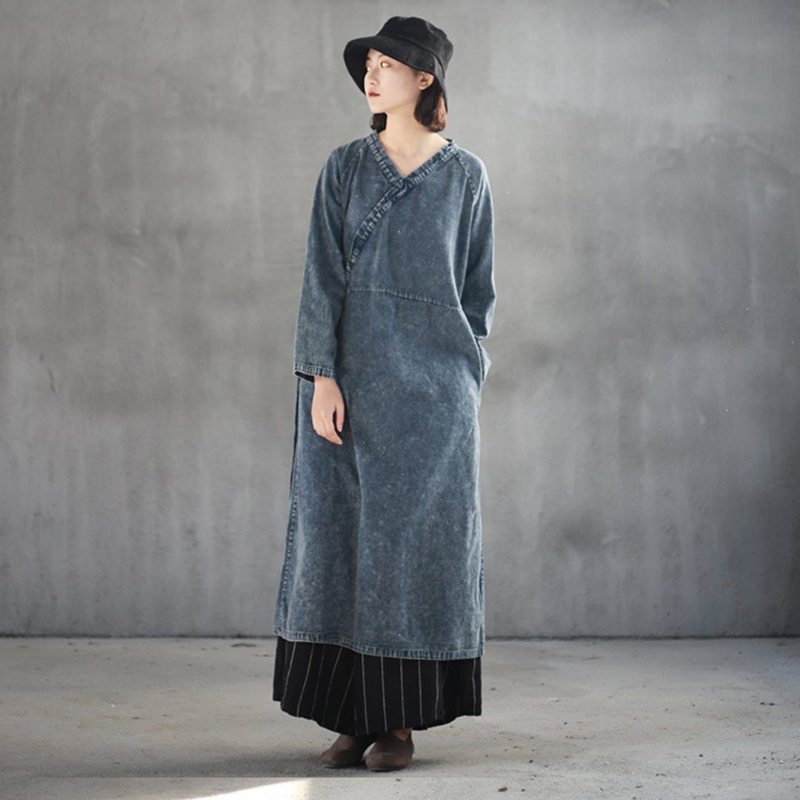 Robe En Denim À Surplis Avec Ceinture