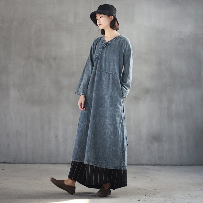 Robe En Denim À Surplis Avec Ceinture