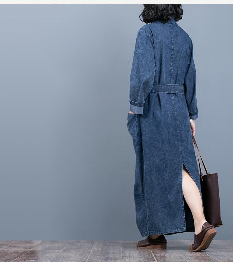 Robe En Denim Vintage Avec Ceinture D'automne