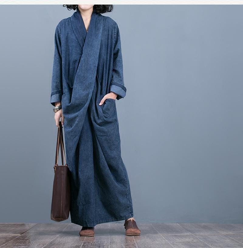 Robe En Denim Vintage Avec Ceinture D'automne