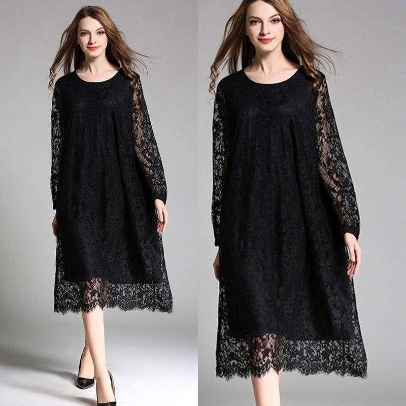 Robe En Dentelle Pour Femme Grande Taille Noir Xl-4xl