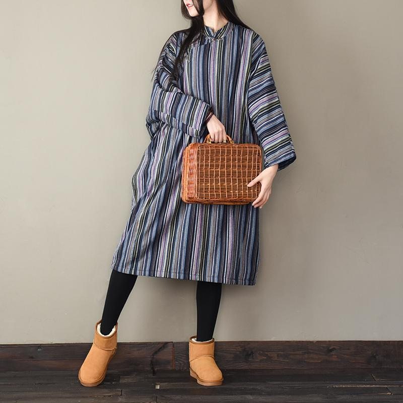 Robe Épaisse À Rayures Vintage D'hiver Pour Femmes