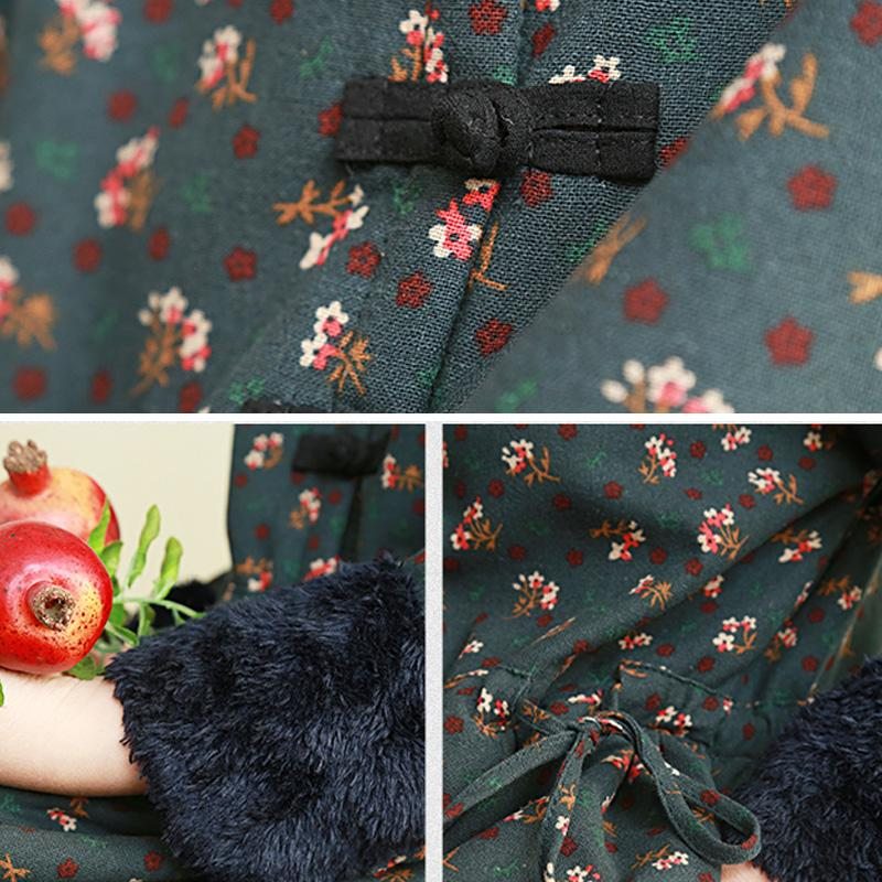 Robe Épaissie En Peluche Florale Rétro Automne-hiver