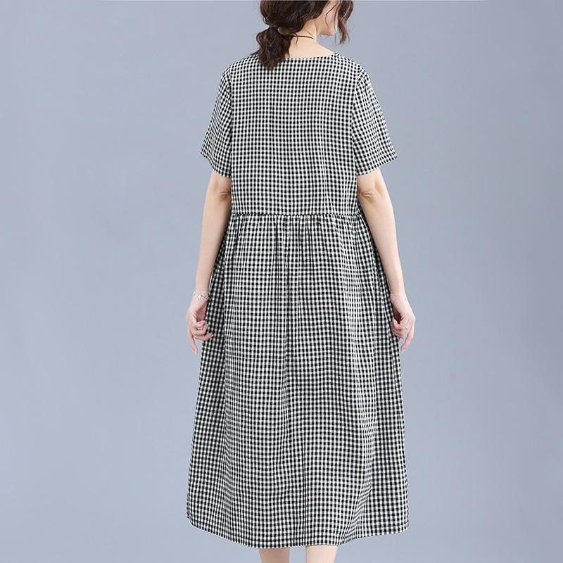 Robe D'été Ample À Carreaux À Manches Courtes