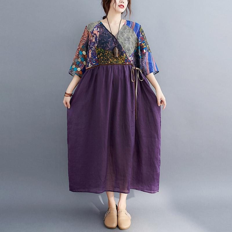 Robe D'été Ample À Col En V Et Grande Taille