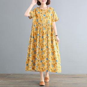 Robe D'été Ample En Coton Et Lin À Col Rond