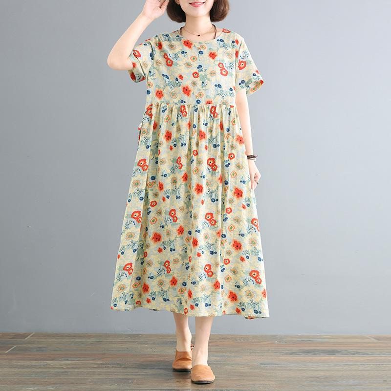 Robe D'été Ample En Coton Et Lin À Col Rond