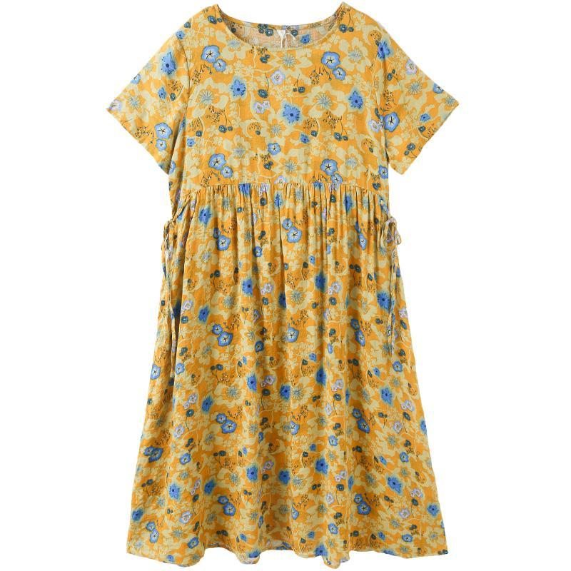 Robe D'été Ample En Coton Et Lin À Col Rond