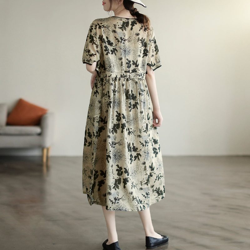 Robe D'été Ample En Lin À Fleurs Rétro