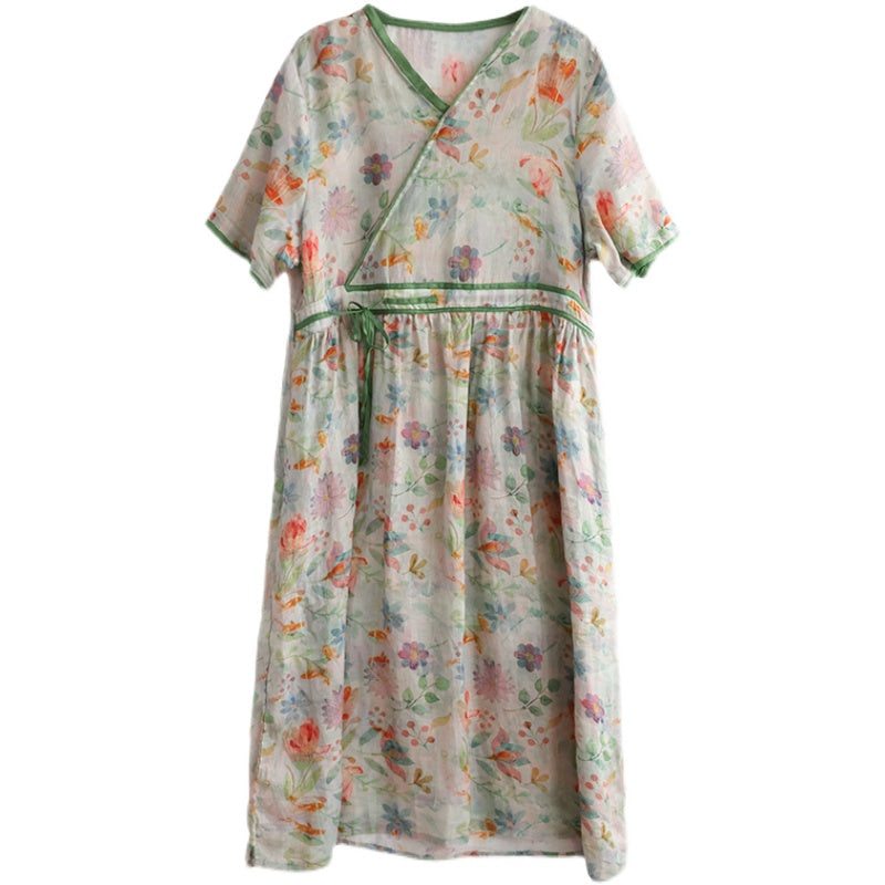 Robe D'été Ample En Lin À Fleurs Rétro