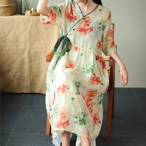 Robe D'été Ample En Lin Imprimé Vintage