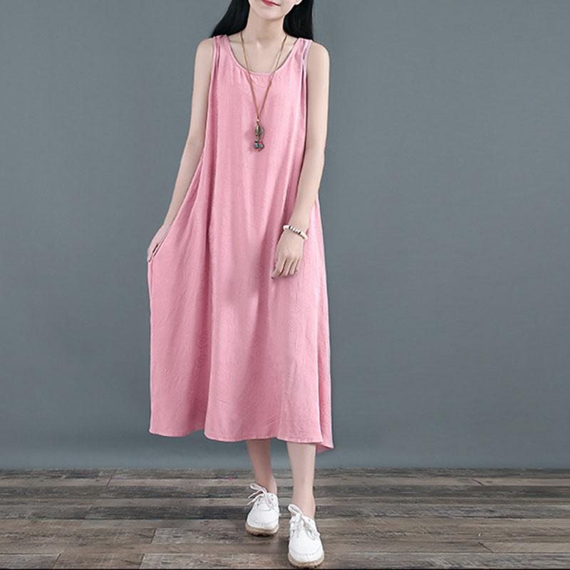 Robe D'été Ample En Lin Sans Manches