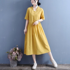 Robe D'été À Col À Volants Vintage En Coton Et Lin