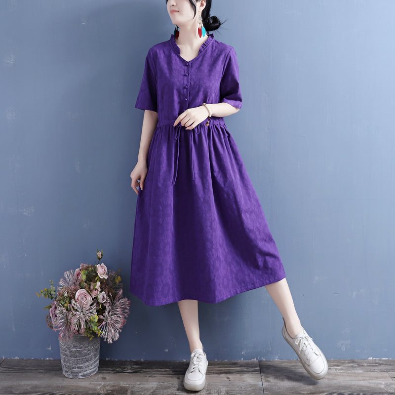 Robe D'été À Col À Volants Vintage En Coton Et Lin