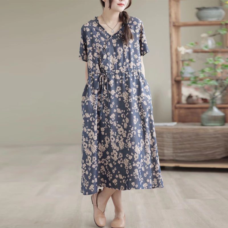 Robe D'été Confortable En Denim De Coton Et Lin Rétro