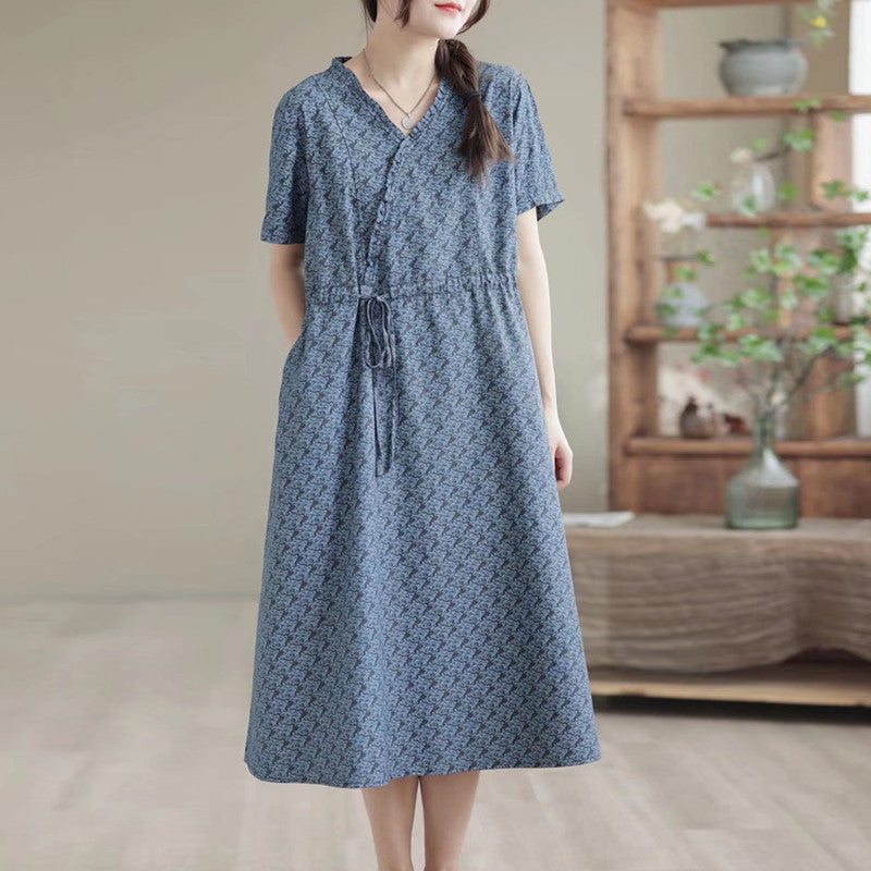 Robe D'été Confortable En Denim De Coton Et Lin Rétro