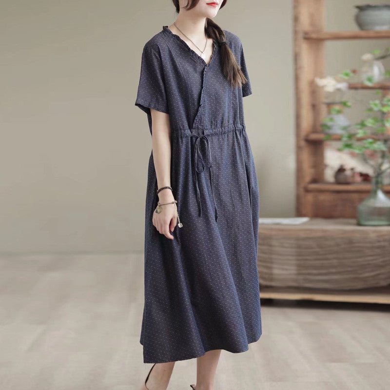 Robe D'été Confortable En Denim De Coton Et Lin Rétro