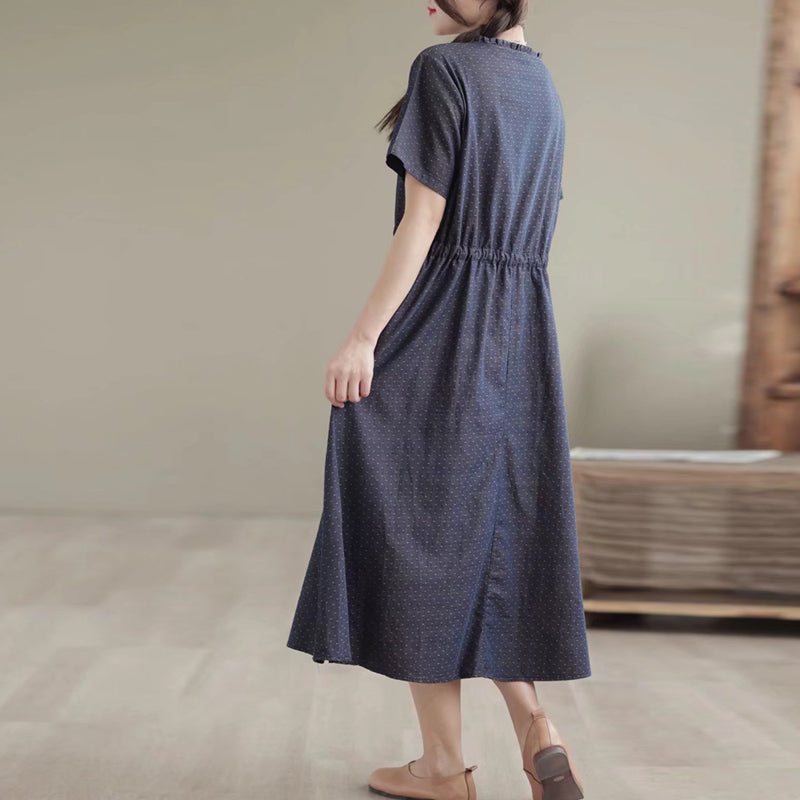 Robe D'été Confortable En Denim De Coton Et Lin Rétro