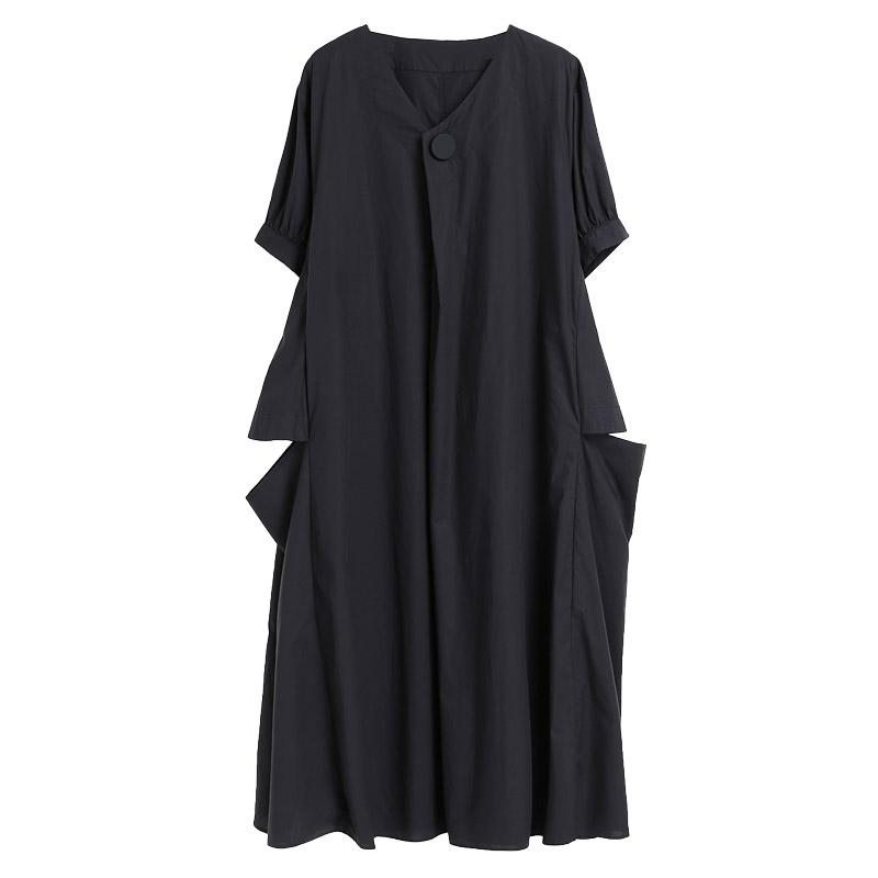 Robe D'été En Coton Ample À Manches Courtes Et Col En V Grande Taille