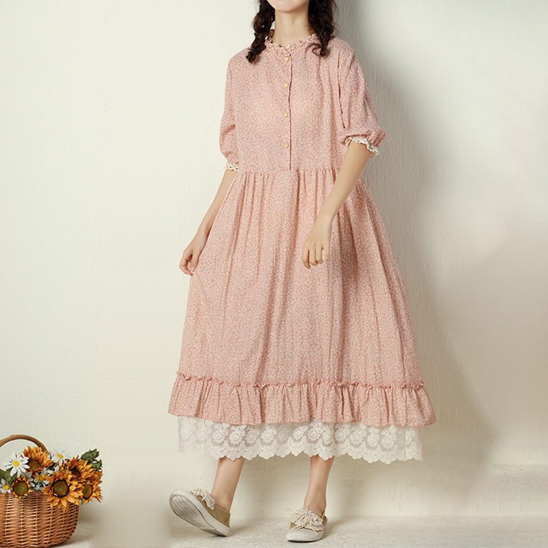 Robe D'été En Coton Et Lin Avec Col À Volants Rétro